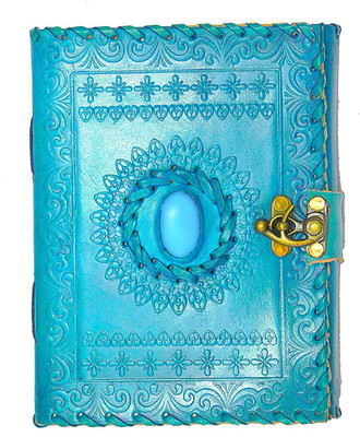 KRISHNA HANDICRAFTS Leather Journal Notebook with Natural Ocean Blue Stone A5 Diary unruled 100 Pages(Ocean Blue)