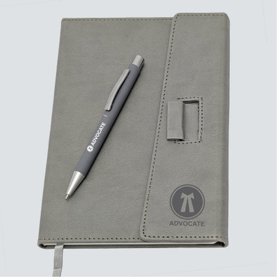 UJJi Advocate Professional Notebook Set with Pen, Grey Leatherette Cover, Pen Holder A5 Diary Ruled 192 Pages(Grey)