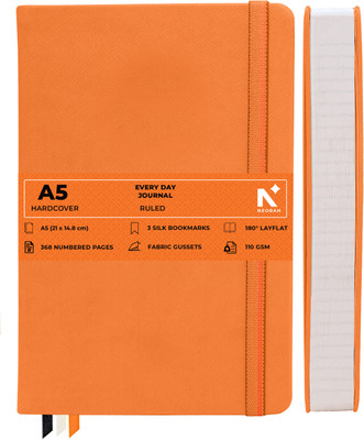 NEORAH 368Pages-110 Gsm |PAGE A DAY RULED Notebook Journal |Back Pocket |3 Book Mark A5 Journal Ruled 368 Pages(Orange)