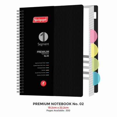 NEELGAGAN Premium Note Book No.02 Five Subject With Separator Assorted Note Pad (19.3 cm x 22.02 cm) Ruled (Pack Of 1)) 300 Pages(Black)