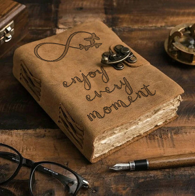 DI-KRAFT Leather Cover Engraved Diary With Metal Lock Daily Use Journal A5 Diary unruled 100 Pages(Brown 21)