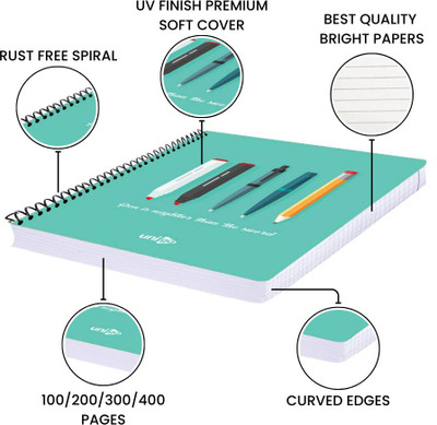 UNIGO Premium Spiral Binding A4 Notebook Plain/ Unruled Pages, 100 Pages(Turquoise)
