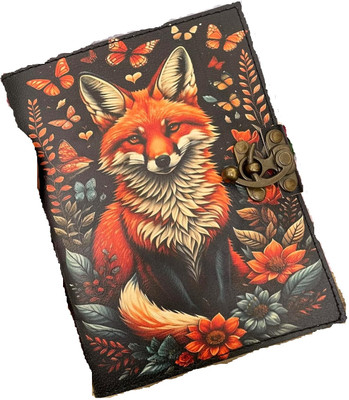 Prathak Exports PE Leather Deckle Pages Wolf Print Office and Gift Diary A5 Journal Plain 100 Pages(Black)