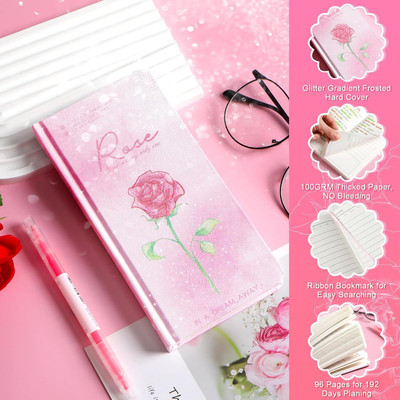 ARNIYAVALA Daily Planner Undated,Schedule Your Day habit Tracker & Mood Tracker For Wellnes Pocket-size Notebook LINE 192 Pages(Pink)