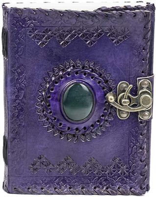 KRISHNA HANDICRAFTS Purple Stone Unlined Pages Pocket Leather Diary A5 Diary Plain 100 Pages(Purple)