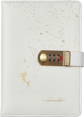 StayWay Notebook Diary with Code (Fish Theme), A5 PU Leather Writing Notebook with Lock A5 Diary Ruled 222 Pages(White)