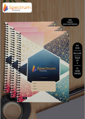 SPECTRUMNOTEBOOK Spiral Notebook A4 Notebook Ruled 140 Pages(Orange, Pack of 3)