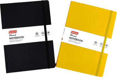 NEELGAGAN Blend Notebook A5 Semi Flexi Cover Buckram Material Round Corner P-2 A5 Notebook Ruled (8.0 cm x 14.8 cm) 192 Pages(Black & Yellow, Pack of 2)