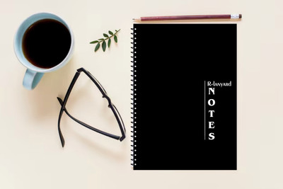 RLanyard Spiral A4 Notebook Unruled\Plain ,Notebook for students, 200 Pages(Black)