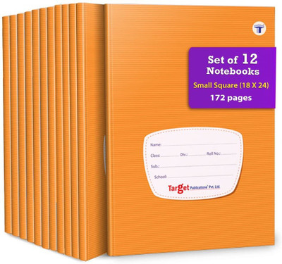 Target Publications Small Square Notebooks| Maths Copy |Square 0.9cm|18x24cm Approx|GSM 58|Set of 12 Regular Notebook Ruled 172 Pages(Brown, Pack of 12)