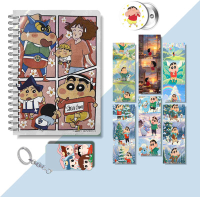 craft maniacs SHINCHAN DIARY & 6 FREEBIE BOOKMARKS & ONE KEYCHAIN & ONE BADGE A5 Diary RULED 160 Pages(Multicolor)