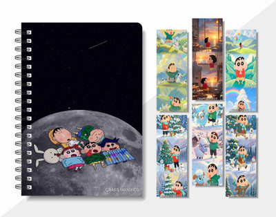craft maniacs 2024 SHINCHAN DIARY & 6 FREEBIE BOOKMARKS A5 Notebook RULED 160 Pages(Multicolor)