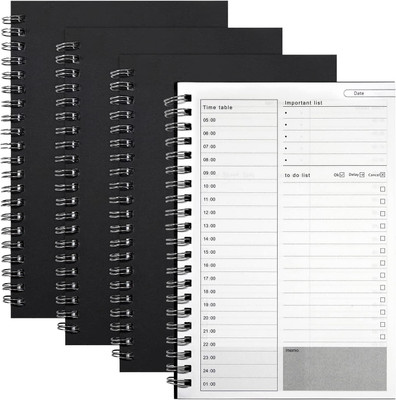 TWONE Time Management Manual to Do List Daily Planner Notebook A5 Note Pad Ruled 100 Pages(Black, Pack of 4)