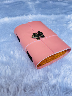 DI-KRAFT Leather journal with Belt lock pattern with antique pages pink A5 size 100 pages A5 Journal Unruled 100 Pages(Pink)