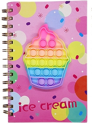 Vintager Trendy Designer Kids Pop-It Ice Cream Themed Spiral Diary Fidget Game Notebook A5 Diary Ruled Pages 100 Pages(Multipurpose)