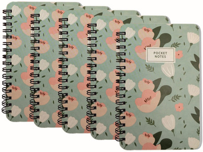 mudrit 5 Pcs Set Light Blue Wirebound Pocket Size Notebook Pocket-size Note Pad Notebook Diary A6 Plain Pages I 90 GSM ideal for Goals, Gratitude 120 Pages(Floral & Green, Pack of 5)