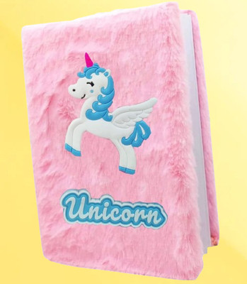 MAVB Pink Fluffy Unicorn Fur Diary for Girls | Soft Cover Notebook | Cute Writing A5 Diary SINGLE 80 Pages(Pink)