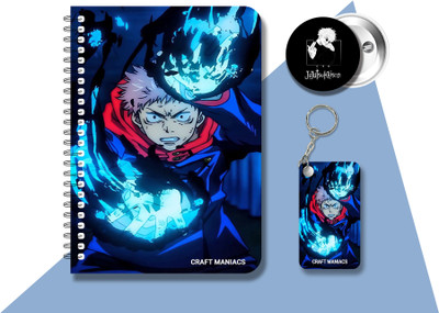 craft maniacs JUJUTSU DIARY & ONE KEYCHAIN & BADGE A5 Diary RULED 120 Pages(Red)