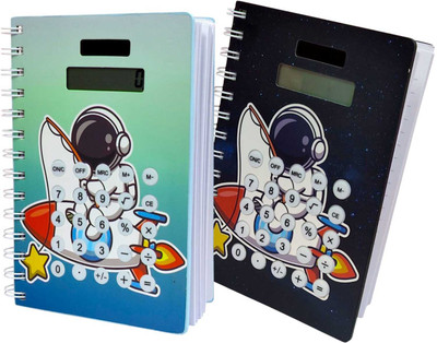 AMANVANI Spiral Bound Diary With Calculator buttons Space Theme Calculator Diary For Kids A5 Diary Ruled 180 Pages(Multicolor)
