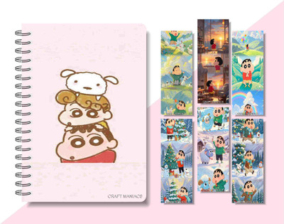 craft maniacs 2024 SHINCHAN DIARY & 6 FREEBIE BOOKMARKS A5 Diary RULED 160 Pages(Multicolor)