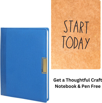 CuckooDiaries Executive and Corporate Hard Band Craft Note Book & Pen Free Pack of 1 A5 Notebook Single Ruled 192 Pages(Blue, Tan)