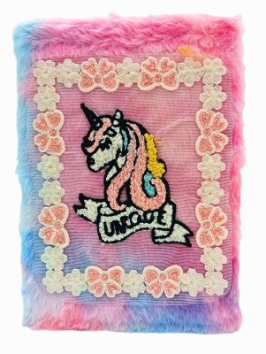 Gold Leaf Cute Crochet Unicorn Fuzzy Diary Notebook A5 Diary Ruled 160 Pages(Pink & Blue)