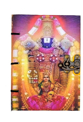 CRAFT CLUB Tirupati Balaji Lakshmi Ji Printed Handmade Diary With Antique Lock A5 Diary unrulled 200 Pages(Multicolor)