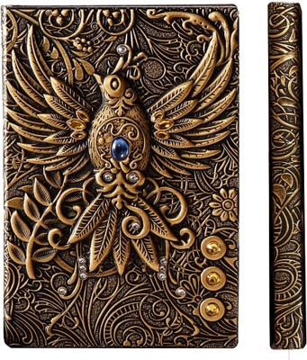 SARVOPARI 3D Phoenix DND Vintage Leather Antique Handmade Leather A5 Diary Ruled 200 Pages(Phoenix Bronze)
