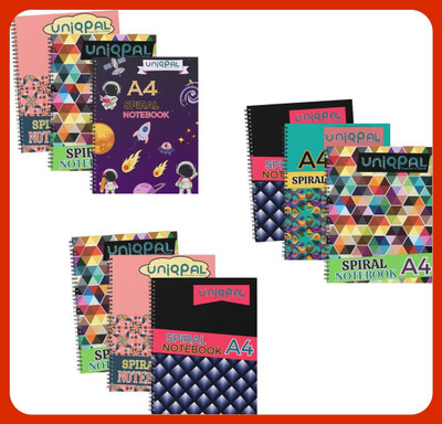 UNIQPAL SPIRAL Notebook A4 Notebook UNRULED/PLAIN 200 Pages(Multicolor, Pack of 9)