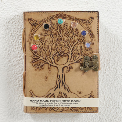 Ravaiyaa - Attitude Is Everything Diary Notebooks Book-size Diary Genuine Buffalo Leather Handmade Journal 200 Pages(Beige Life of Tree)