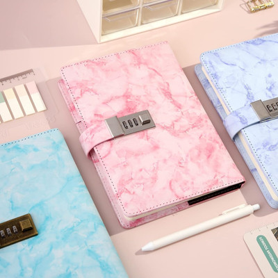 KIZJORYA To do List Regular Diary Single Rule 192 Pages(Pink Marble)