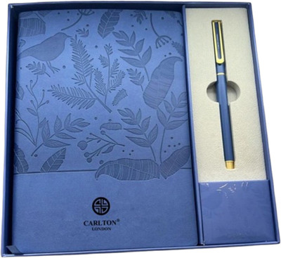 CARLTON LONDON Blue Color Diary & Pen Set With Resuble Box Regular Diary Single Rule 200 Pages(Blue, Pack of 2)