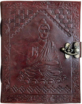 KRISHNA HANDICRAFTS Gautam Buddha Leather Journal With Brass C-Lock - Handmade Journal for Students A5 Diary unruled 100 Pages(Brown)