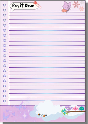 vaagu Purple Pen Cute Stationery A5 Note Pad ruling 50 Pages(Purple)
