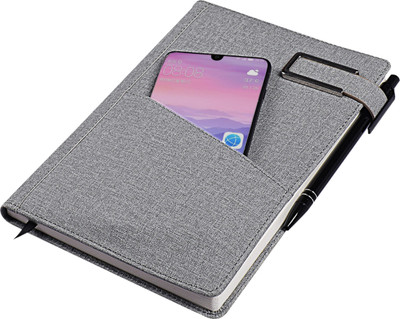 Schmick Grey Diary with Pen Holder and Mobile Pocket A5 Journal Single Ruled 192 Pages(Grey)