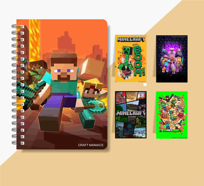 craft maniacs MINECRAFT DIARY & MAGNETIC BOOKMARKS A5 Notebook RULED 120 Pages(Multicolor)