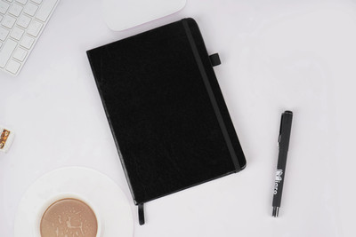 Diaro PU Diary with 80 GSM NSS Paper, Elastic Closure & Bookmark | Stylish & Durable A5 Notebook Ruled 192 Pages(Black)