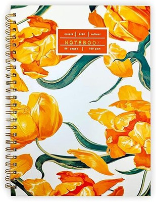 mudrit Lined Spiral Notebook, B5 B5 Notebook 100 GSM Paper, 96 Pages, Gold Double-Wire, 8.5” x 6.5” (Yellow Tulips) 96 Pages(Yellow Tulips)