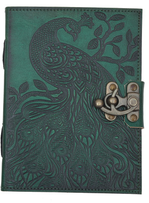 CRAFT CLUB peacock embose leather notebook A5 Diary Unruled 200 Pages(Dark Green)