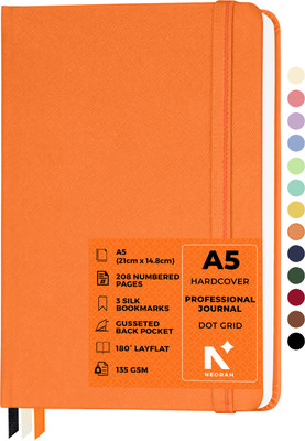 NEORAH - 208 Pages - 135 gsm | PRO SERIES Journal - Hardcover Ruled Notebook A5 Journal DOTTED 208 Pages(Orange)