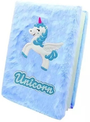 RHINETOYS Mini Unicorn fur Attractive dairy for Kids Best For Birthday Party return Gift A6 Diary Ruled 100 Pages(Blue)