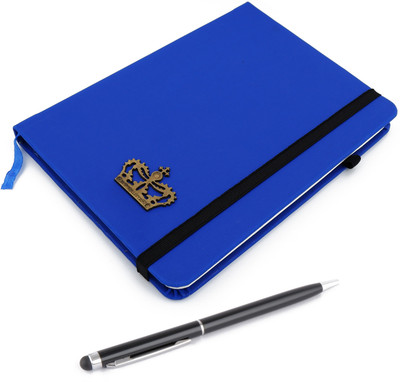 ASRAW Crown A5 Sized Hardcover Diary with Stylus Pen A5 Diary Ruled 176 Pages(Blue)