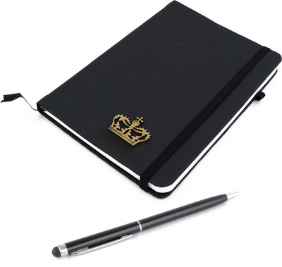 ASRAW Crown A5 Sized Hardcover Diary with Stylus Pen A5 Diary Ruled 176 Pages(Black)