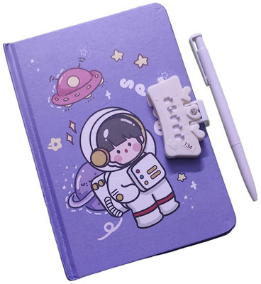 AMANVANI Space Diary for Girls with Password Lock Diary with Pen Lock Diary For Girls A5 Diary Ruled 40 Pages(Multicolor, Pack of 2)