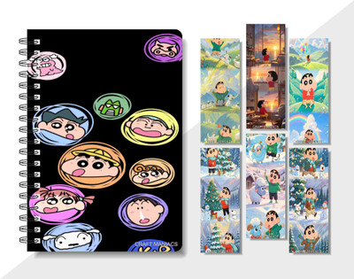 craft maniacs 2025 SHINCHAN DIARY & 6 FREEBIE BOOKMARKS A5 Diary RULED 160 Pages(Multicolor)