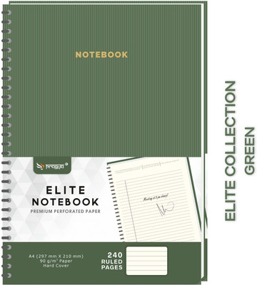 Pragya Elite Collection | Journal Notebook | A4 (21x29.7 CM) | 90 GSM Hard Cover A4 Notebook Single Line 240 Pages(Green and white)