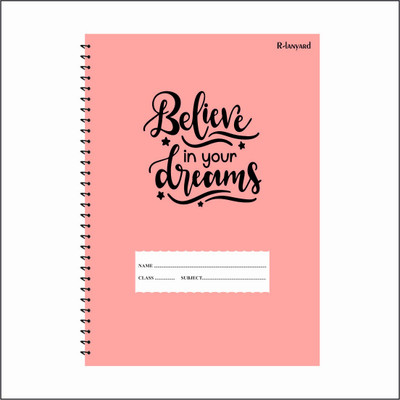 RLanyard Spiral Notebook, A4 Notebook unruled/plain, Notebook for Students, Gloss lamination cover 200 Pages(Peach pink)