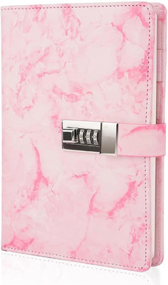 HVG TRADERS Diary With Lock Destination Success, Pink Marble A5 Diary Ruled 200 Pages(Pink)