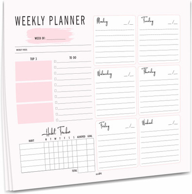 mudrit Weekly Planner Notepad Tear Off – Premium 53 Thick Paper Weekly Sheets A4 Planner Ruled, Weekly To Do List Notepad, Undated Weekly Planner Pad, Habit Tracker 53 Pages(Pink White)
