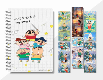 craft maniacs 2024 SHINCHAN DIARY & 6 FREEBIE BOOKMARKS A5 Notebook RULED 160 Pages(Multicolor)